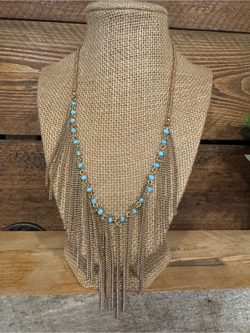 Turquoise Fringe Chain Necklace - Women's Fashion Jewelry